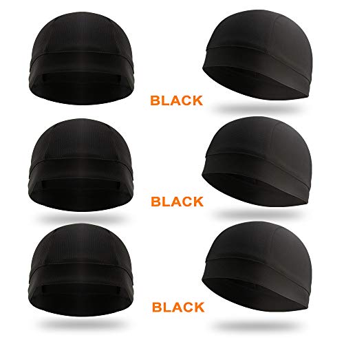 Cooling Skull Cap Helmet Liner - Sweat Wicking, Breathable - Medium Black