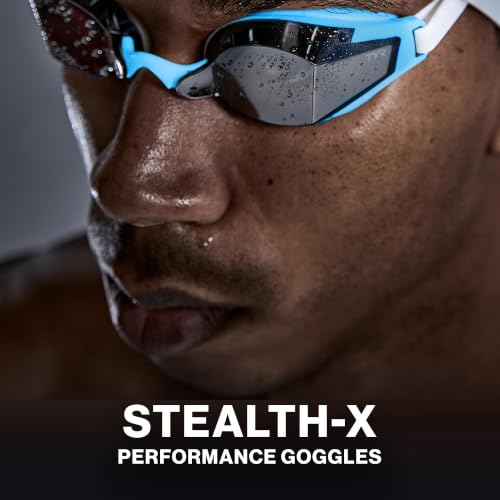 TYR Stealth-X Performance Swim Goggles Mirrored Silver/White Low Profile Racing