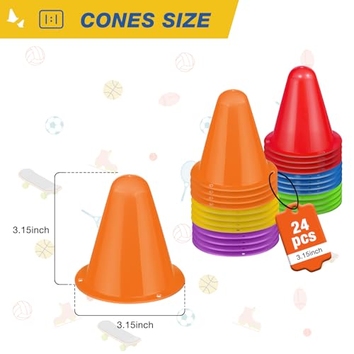 24 Pack Mini Cones - 3.15 Inch Sports Training Kit - Colors