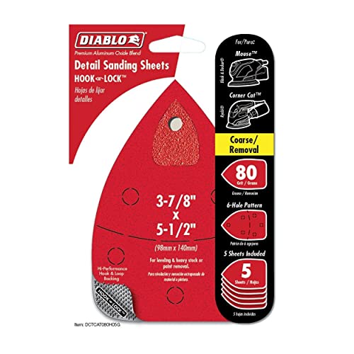 80-Grit Detail Sanding Sheets - Coarse, 5-Pack with 6 Holes