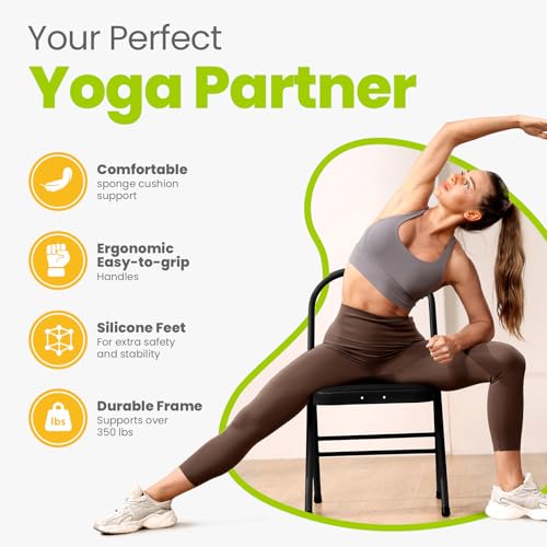 Yoga Auxiliary Chair with Lumbar Support & 3 Training Posters - Black