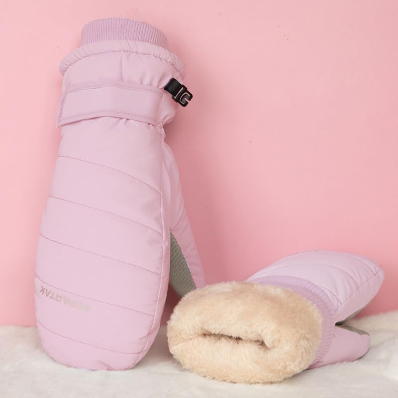 Women's Waterproof Winter Ski Mittens - Touchscreen Snow Gloves - Pink
