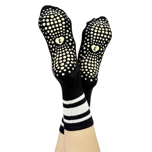 Yoga Socks for Women - 3 Pairs Non-Slip Crew Grip - White with Red, Yellow & Blue Stripes