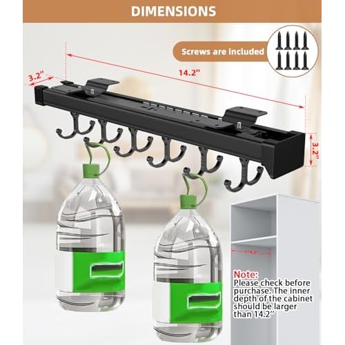 Pull Out Broom Holder With Adjustable Double Row Sliding Hook, Multifunctional Slide Broom And Mop Storage/Organizer Garage Organization Hooks, for Closet Laundry Garage - 36cm/14.17in