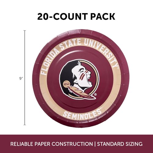 Florida State University Paper Plates - 20 Count, 9 Inch Round