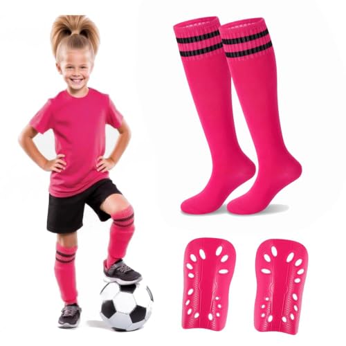 Lightweight Soccer Shin Guards & Socks Set for Toddlers - Pink