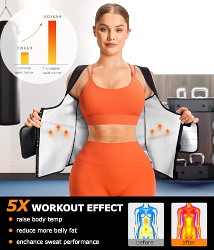 Sauna Sweat Suit for Women - Waist Trainer Body Shaper Shirt - Medium Black Silver Inner
