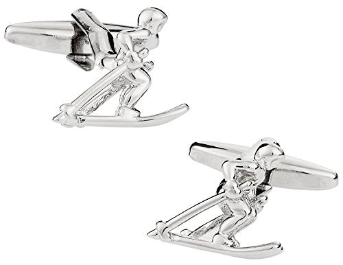 Skiing Cufflinks with Presentation Box - Silver Tone