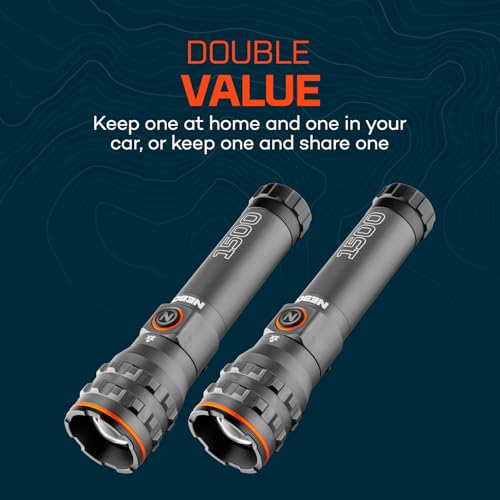 NEBO 1500 Lumen Rechargeable LED Flashlights 2-Pack, Compact & Waterproof