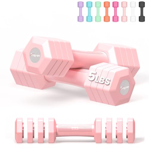 Fragraim 10 lb Adjustable Dumbbell Set, 5 lb–2.5 lb per Dumbbell (Pink) 4-in-1 Weight System