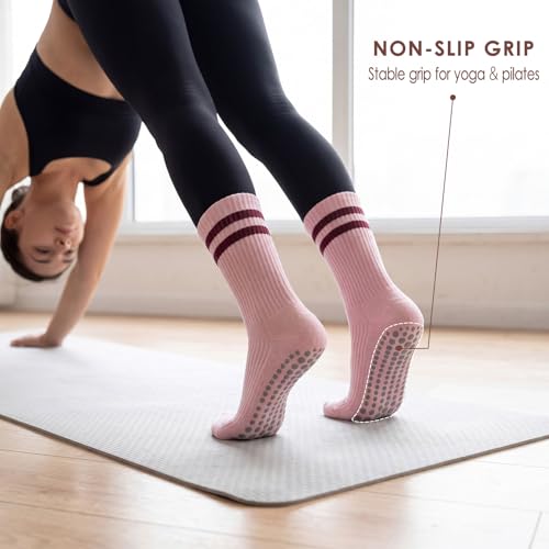 High Elasticity Non-Slip Pilates Grip Socks - Pink, 1 Pair