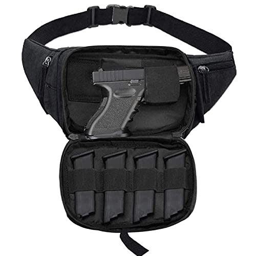 LarKoo Black Concealed Carry Pistol Waist Bag Tactical Fanny Pack with Water Bottle Holder