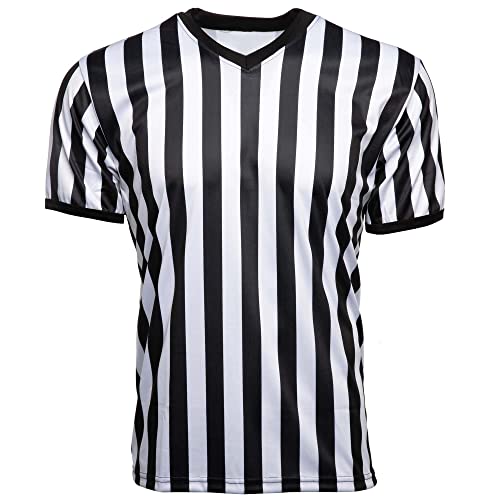 Men's V-Neck Referee Shirt - Large Black & White