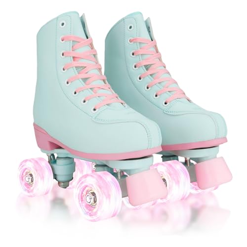 Jessie Pink & Green Light-Up Roller Skates for Women & Girls Size 42/9