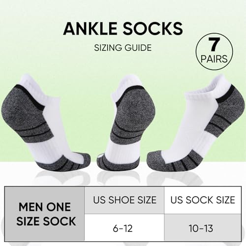 Cushioned Ankle Socks for Men - Breathable Moisture Wicking - 7 Pairs White
