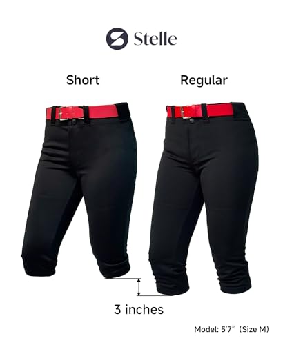 Stelle Womens Fastpitch Softball Pants Knee-High Knickers with Pocket, Regular 18.5-20.5'' inseam, Black, Medium