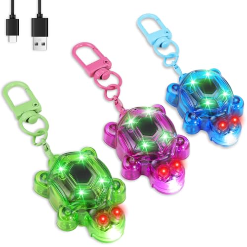 Tiemahun 3-Pack Turtle Keychain Mini LED Flashlights with 7 Modes & SOS Emergency