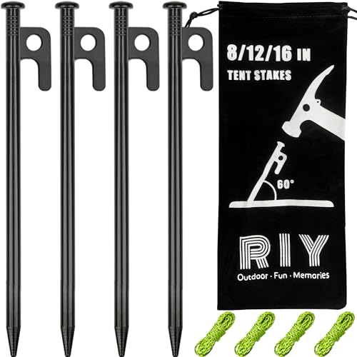 Heavy Duty Steel Tent Stakes - 4 Pack, 8 Inch Unbreakable
