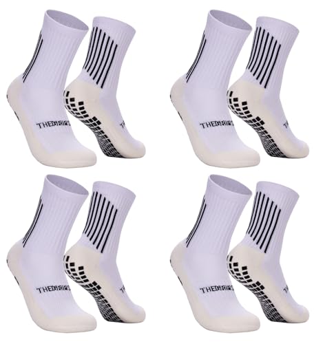 Grip Socks for Soccer & Trampoline - Anti-Slip Performance Socks, White, One Size - 4-Pack
