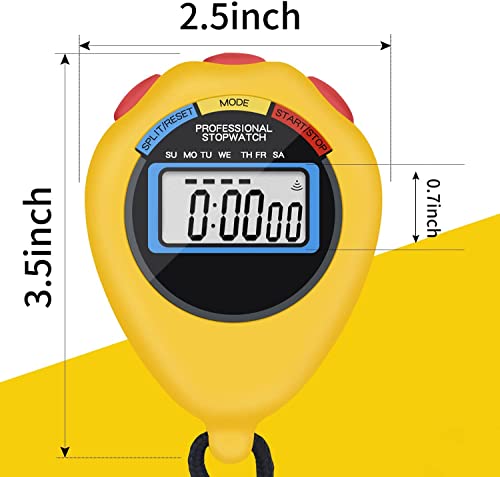 24 Pack Digital Sport Stopwatch Timer with Large Display, Alarm & Date - Yellow - Variation 24