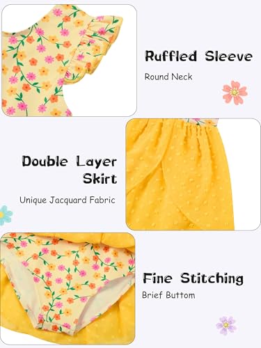 Funnycokid Girl Ballet Leotard 5T Flower Yellow Dance Costume