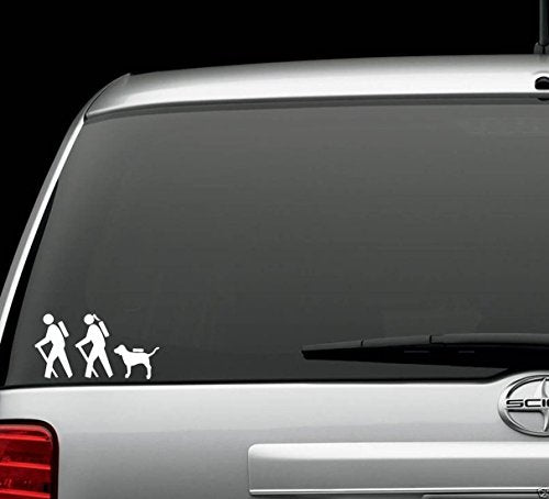 Hiking Couple with Dog Decal Sticker for Campers