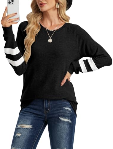 Desol Women's Color Block Crewneck Sweatshirt Large Black Fall Outfit Top