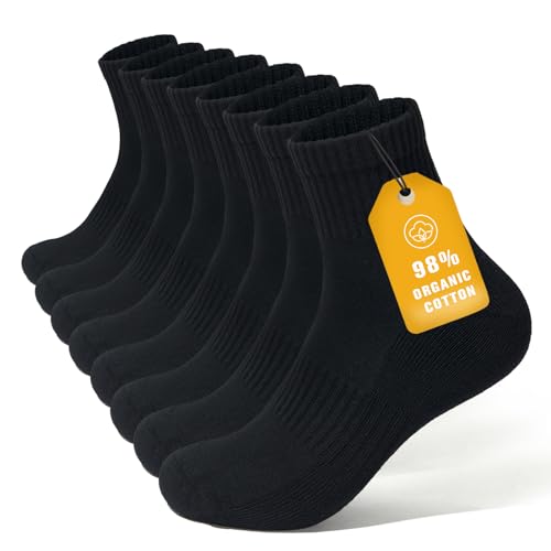 Brula Men's 98% Cotton Cushioned Ankle Athletic Socks - Medium-Large, 4 Pairs, Black
