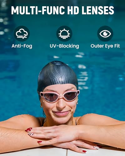 Swim Goggles for Adults & Youth - Anti-Fog UV Protection - Black