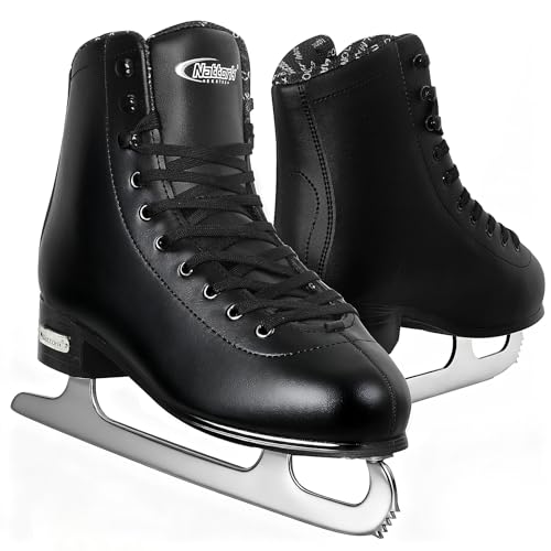 Nattork Black Women's 8 / Men's 7 Ice Figure Skates with Stainless Steel Blades