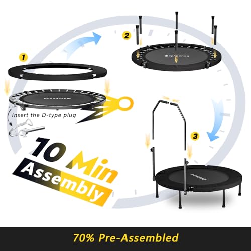 Rebounder Mini Trampoline for Adults - Black, Adjustable Handles