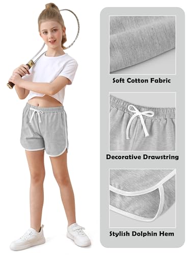 Resinta Toddler Girls Athletic Shorts 12-14 Years Cotton Running Shorts - Black/Gray/Beige