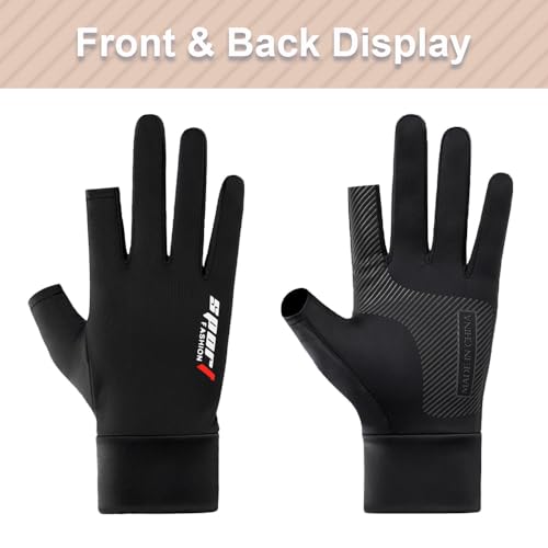 Fingerless Sun Protection Fishing Gloves - Anti-Slip Ice Silk - Black
