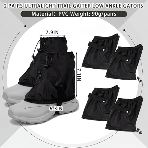 Ultralight Ankle Gaiters - Waterproof Trail Shoe Guards (2 Pairs)
