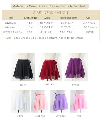 Ballet Wrap Skirt for Girls & Women - Sheer Chiffon, Purple, 8-12 Years