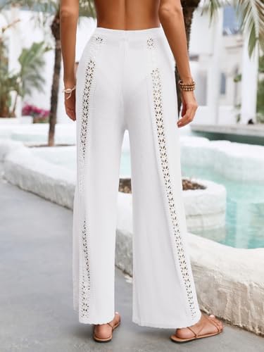 Womens Crochet Knit Beach Pants - Loose Fit Bathing Suit Cover Up