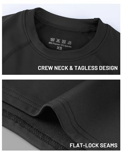 Youth Boys Compression Thermal Shirt - Long Sleeve Fleece Base Layer - Medium Black