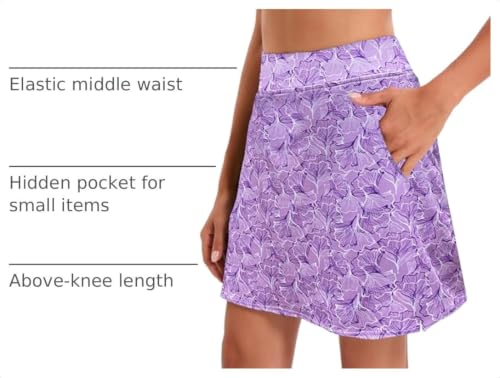 Oyamiki Women's Lightweight Tennis Skort - Large Lilac Flowers Pink