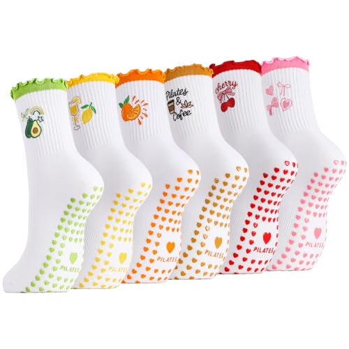 Cute Pilates Grip Socks for Women - 6 Pairs