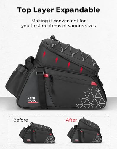 KEMIMOTO 15L Expandable Rear Bicycle Rack Bag - Water-Resistant, Single Compartment