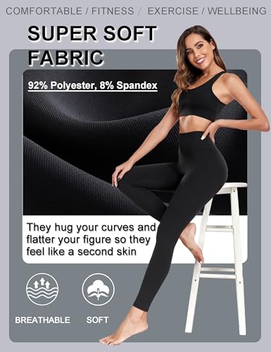 High Waisted Tummy Control Leggings for Women - Black - Small-Medium
