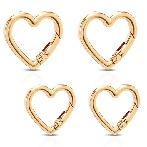 4 PCS Heart Carabiner Clips - Gold Zinc Alloy Key Ring Hooks