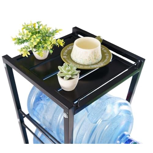 5 Gallon Water Jug Holder, Water Bottle Holder with Top Shelves, 4-Tier Water Jug Rack Water Jug Stand Heavy Duty Water Bottle Storage Rack Dispenser Stand Organizer for Kitchen,Office, Black
