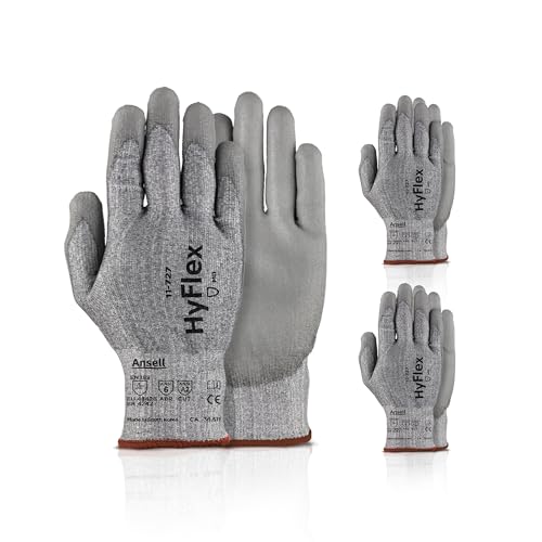 HyFlex Ansell 11-727 Ultralight Cut-Resistant Industrial Gloves w/Reinforced Palm for Machinery, Auto, Warehousing Grey