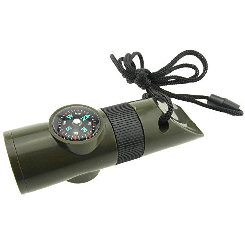 7-in-1 Camping Whistle with LED Light, Compass & Thermometer