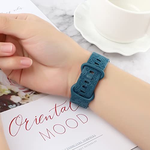 Flower Engraved Fitbit Charge 5/6 Band - Blue