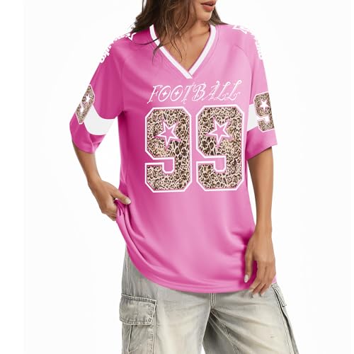 Oversized Pink Football Jersey T-Shirt for Women - Small