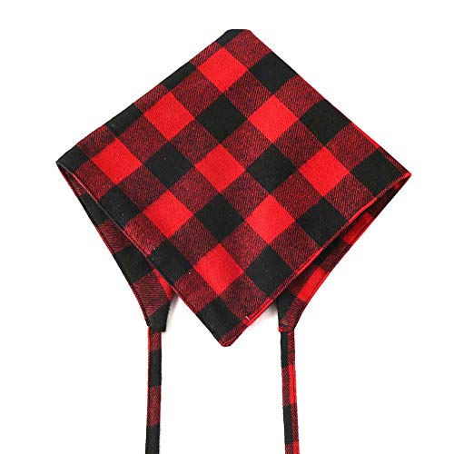 2 Pack Buffalo Plaid Dog Bandanas - Red Checkered Cotton Bib - Large