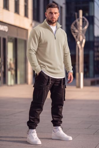COOFANDY Mens Quarter Zip Fleece-Lined Mock Neck Sweatshirt Large Light Khaki