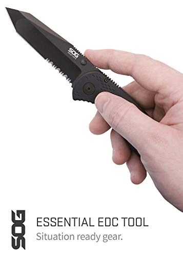 SOG Aegis Black TiNi Tanto Folding Pocket Knife 3.5in Assisted Open